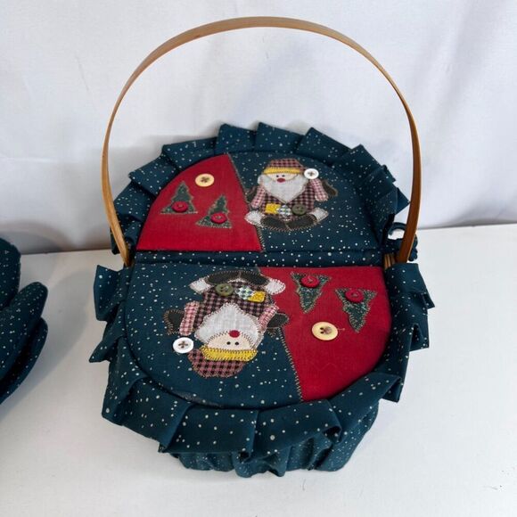 Christmas Country Farmhouse Basket Hot Pads Gift Set Sewing Notions Picnic - Picture 3 of 13